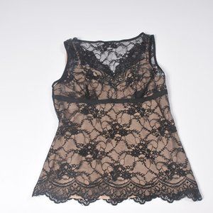 Ann Taylor Loft, Floral Lace,  Empire Waist V-Neck, Taupe tank underlay, Size 6